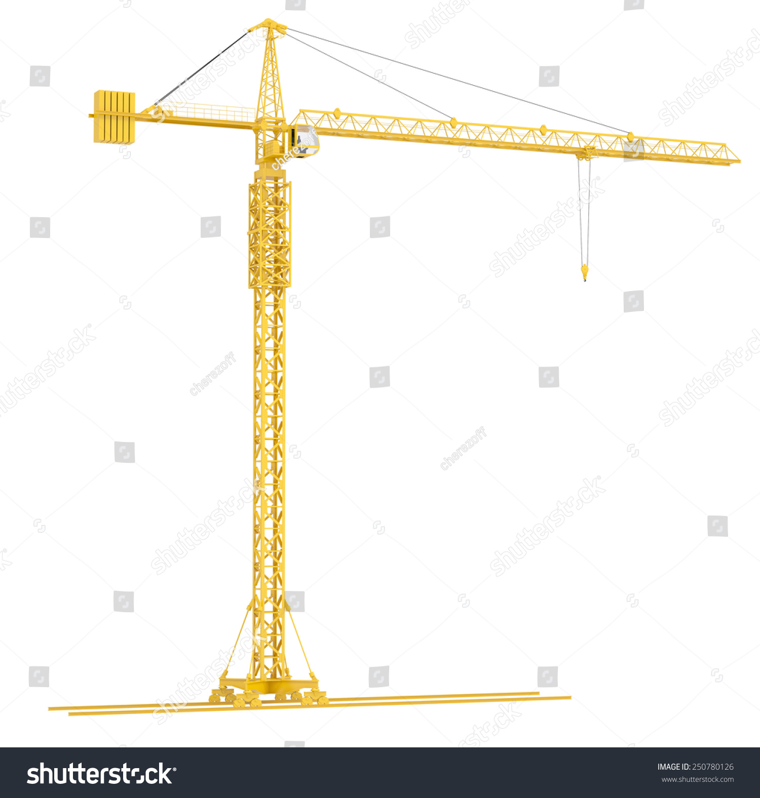 Yellow Tower Crane Isolated On White Stock Illustration 250780126 ...