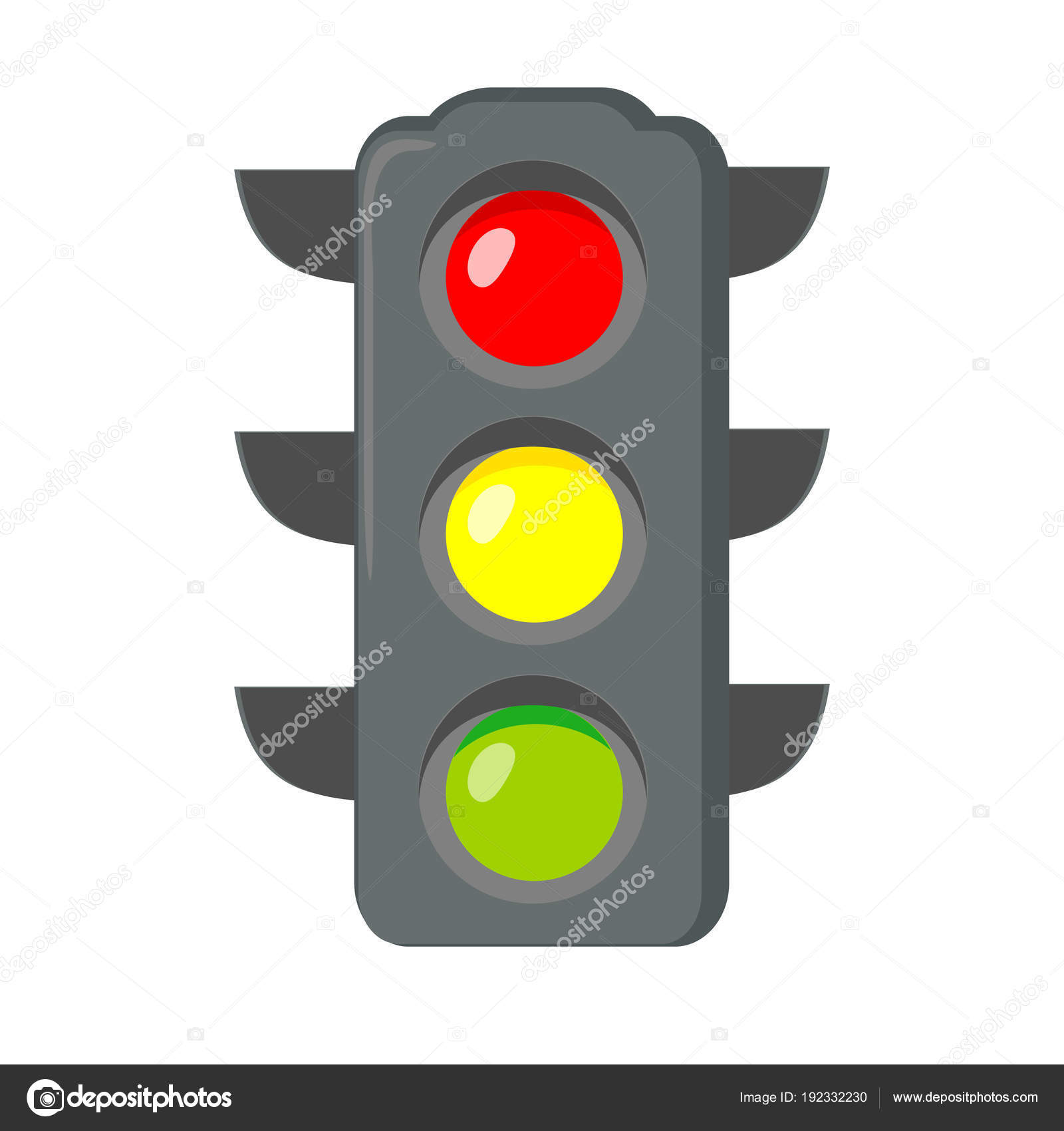 Icon cartoon traffic light. Signals with red light above yellow and ...