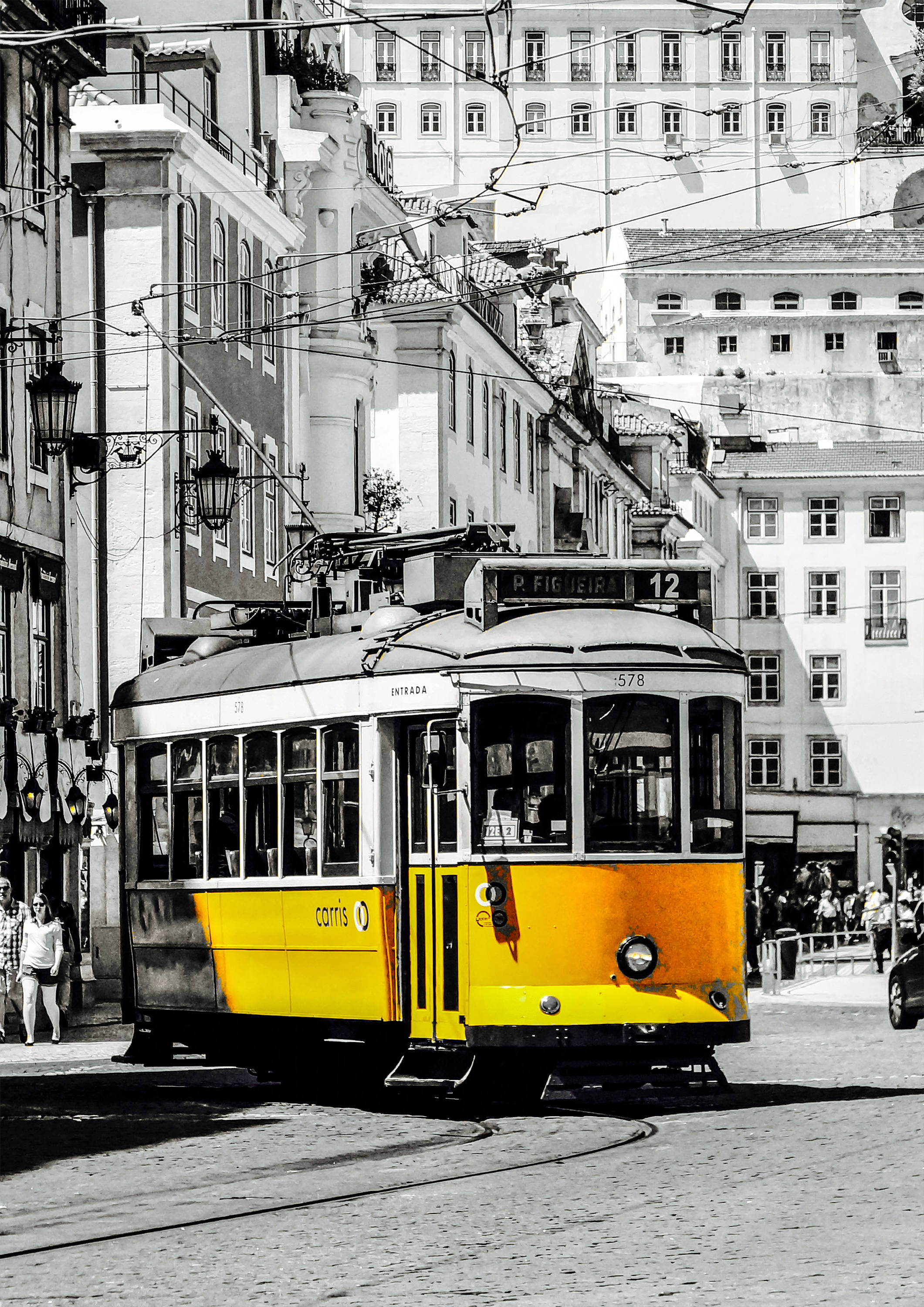 Lisbon Yellow Tram Lisbon Trams Black and White Yellow