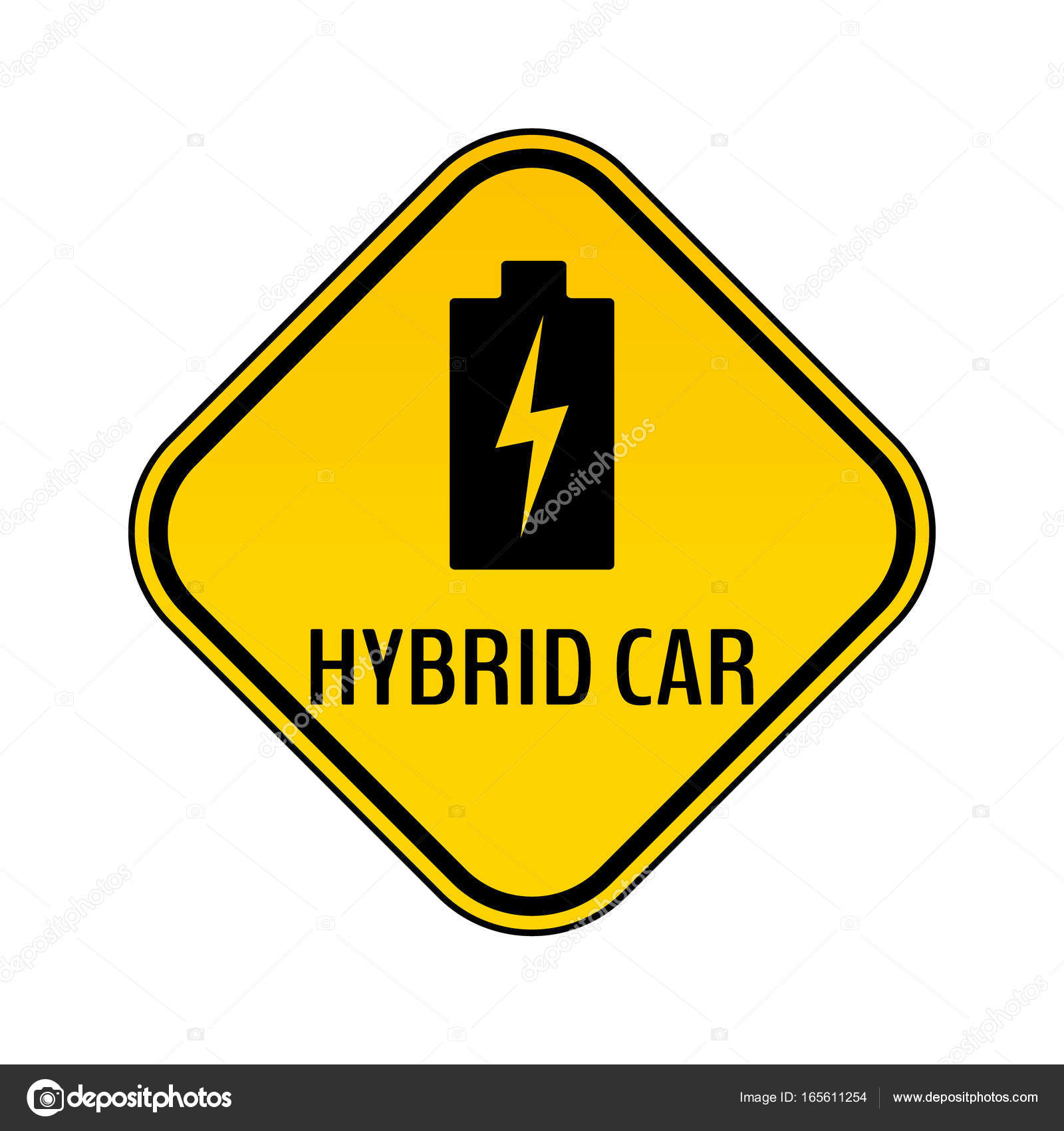 Hybrid car caution sticker. Save energy automobile warning sign ...
