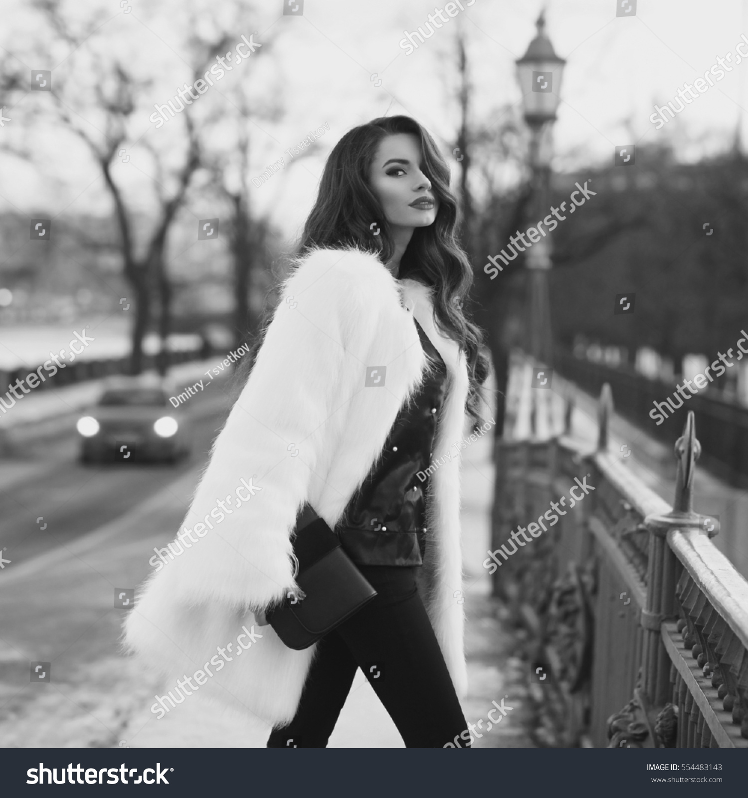 Young Beautiful Stylish Woman Walking Down Stock Photo (Royalty Free ...