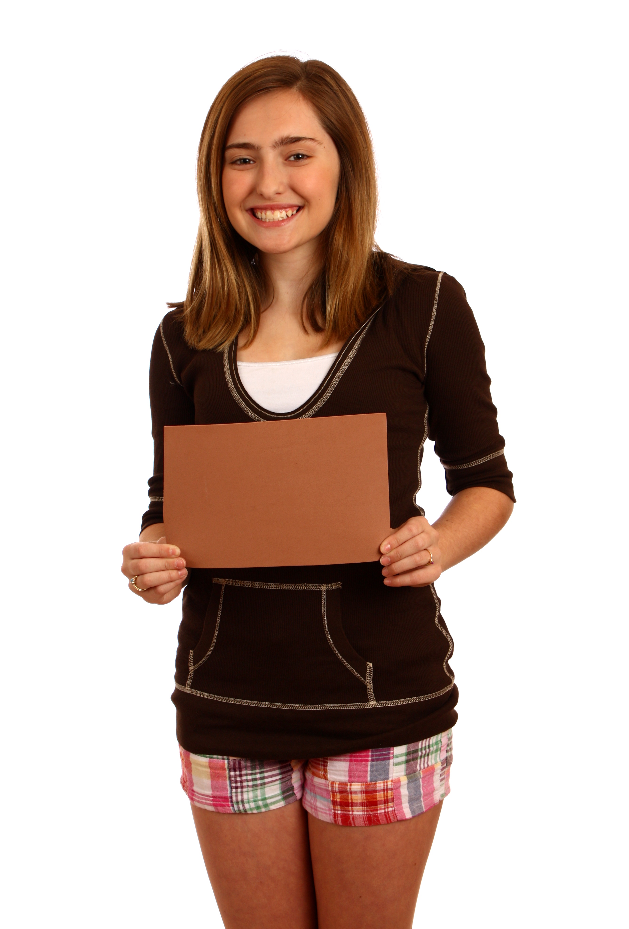 Young girl posing with a blank sign photo