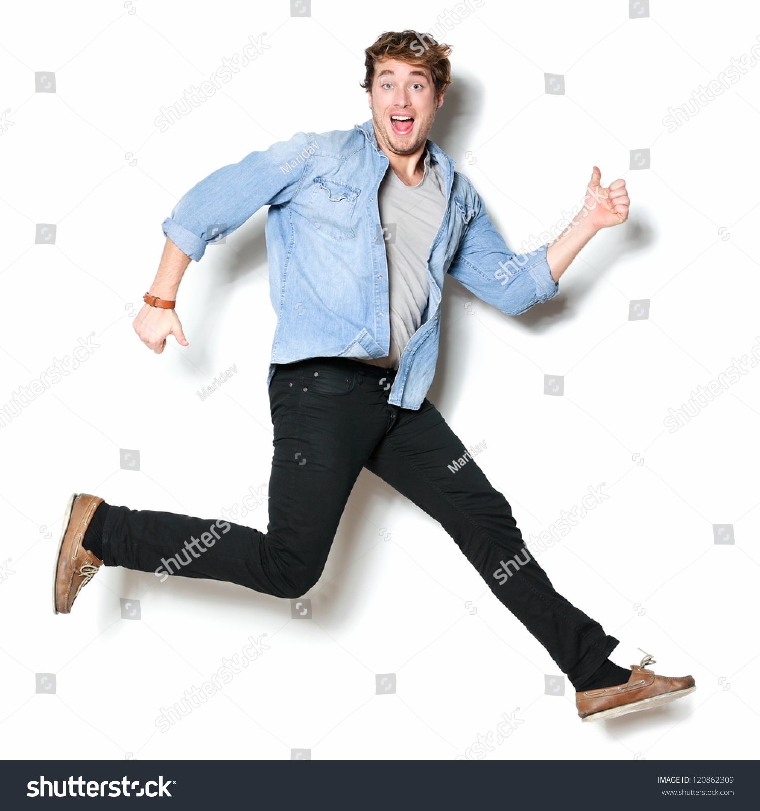 Jumping Man Happy Excited Funny Portrait Stock Photo & Image ...