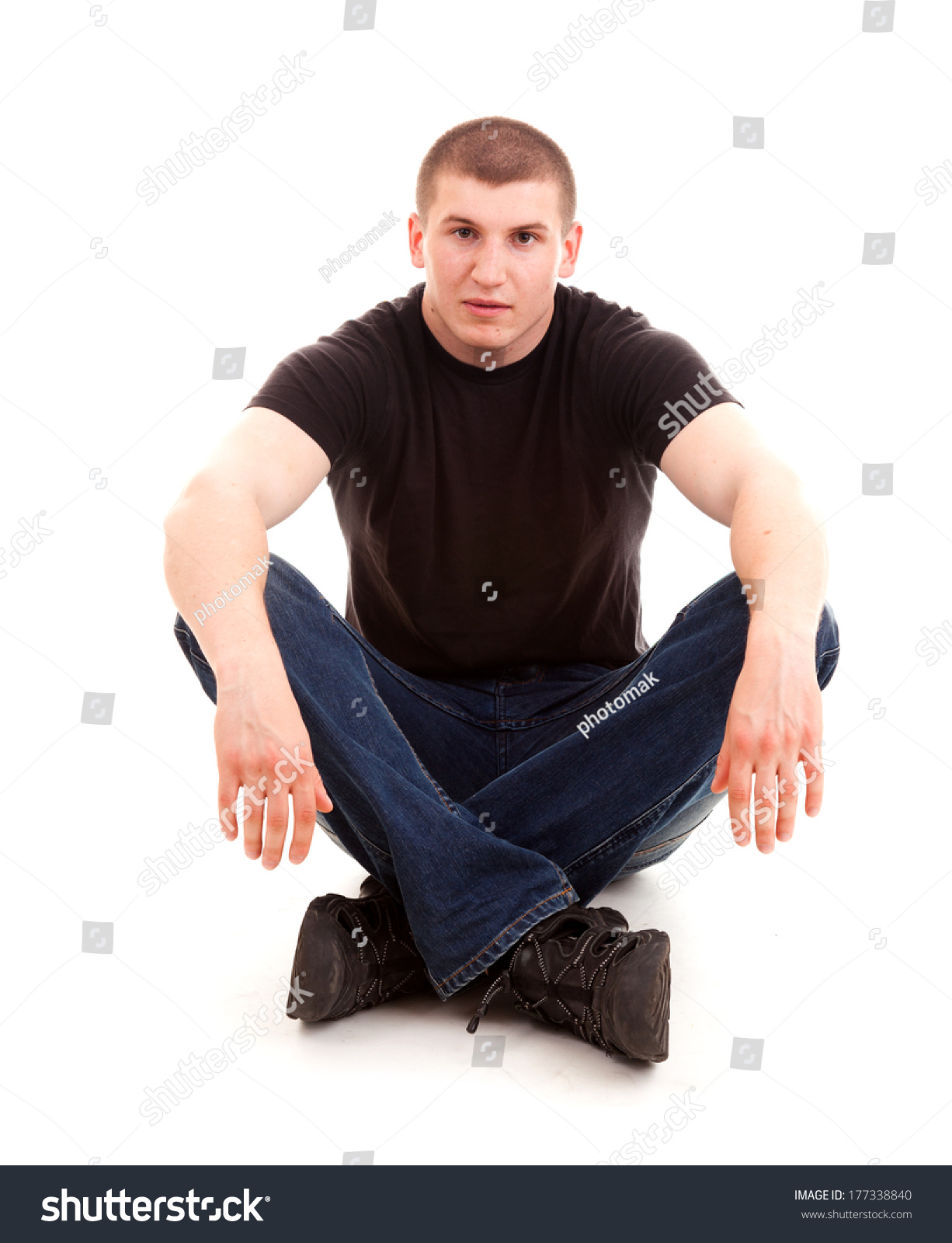Young Man Sitting On Floor White Stock Photo 177338840 - Shutterstock