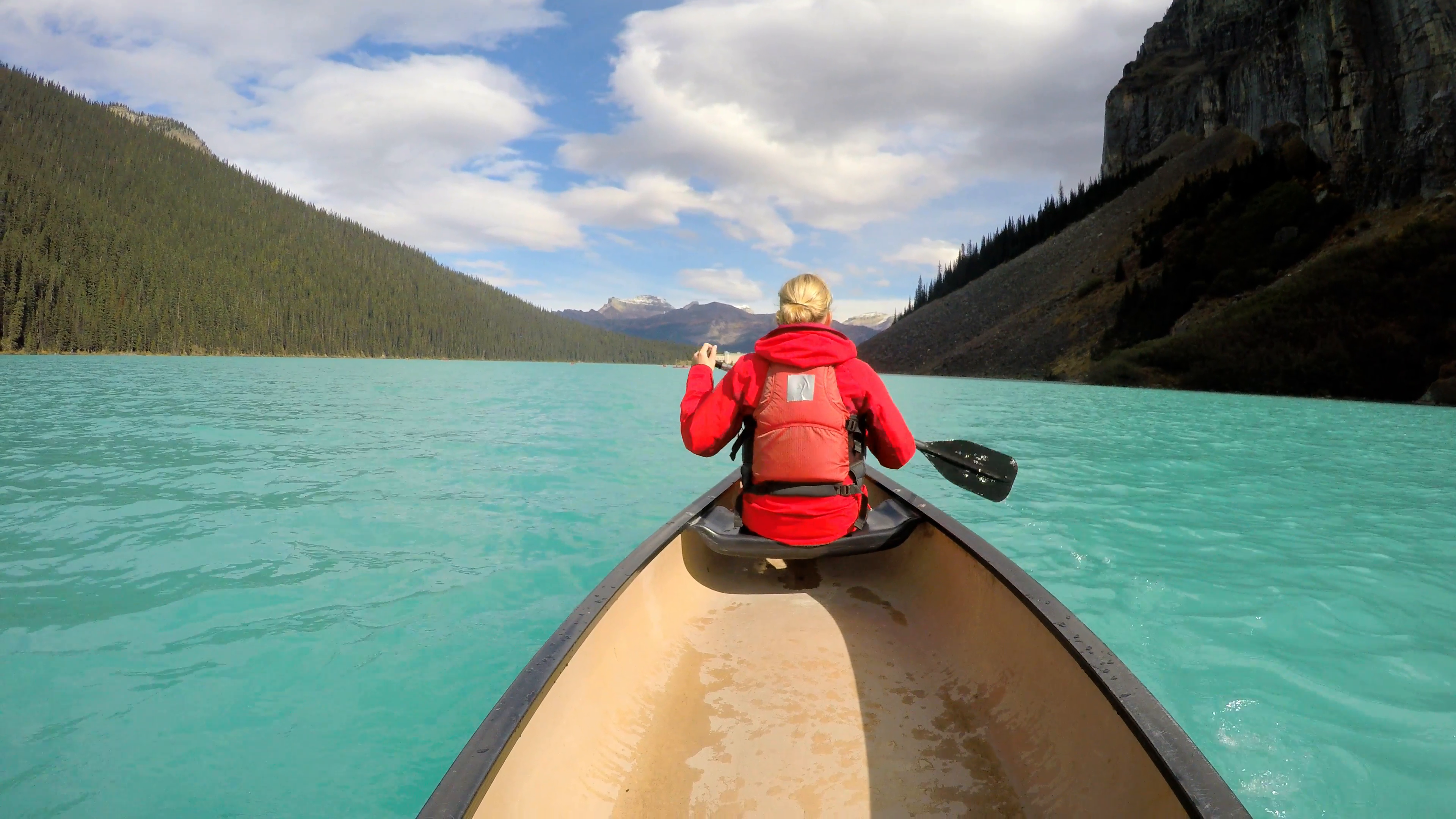 View of young people Kayaking Lake Louise Alberta Canada Stock Video ...