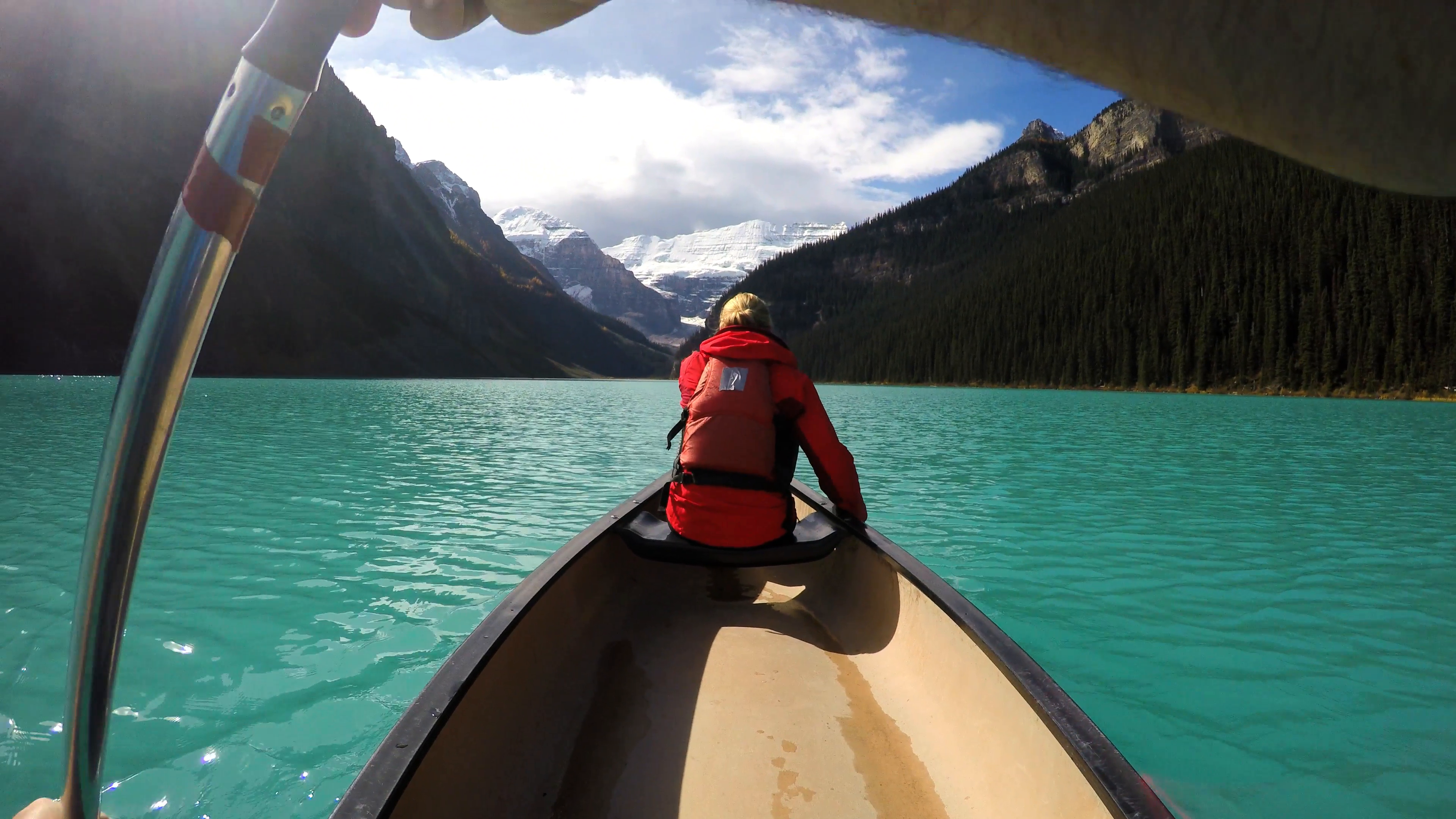 View of young people Kayaking Lake Louise Alberta Canada Stock Video ...