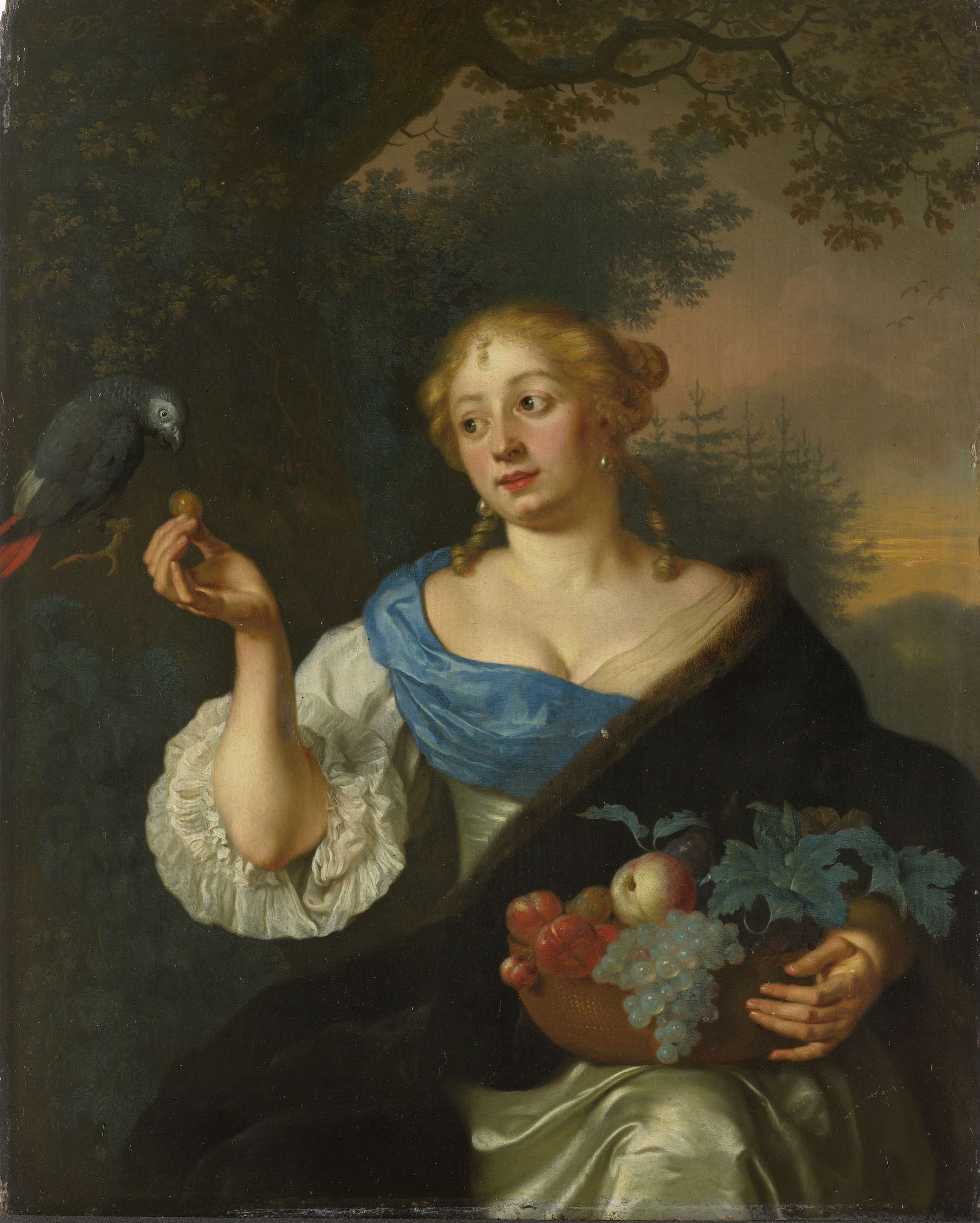 A young woman with a parrot. 1660 - 1680 Painting | Ary de Vois Oil ...