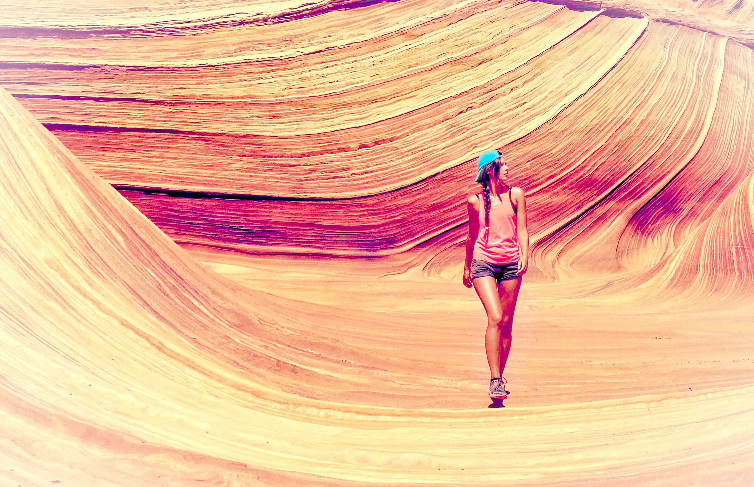 Young woman exploring canyon - vitality and adventure photo