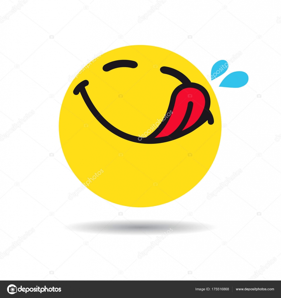 Hungry Emoticon Emoji Symbol Yummy Yellow Smiley Flat Design White ...