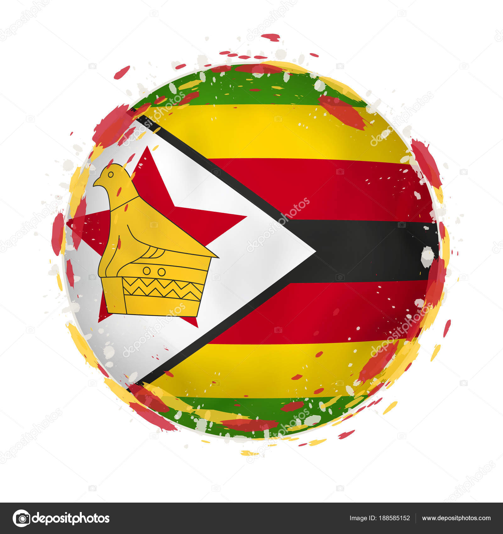Round grunge flag of Zimbabwe with splashes in flag color. — Stock ...