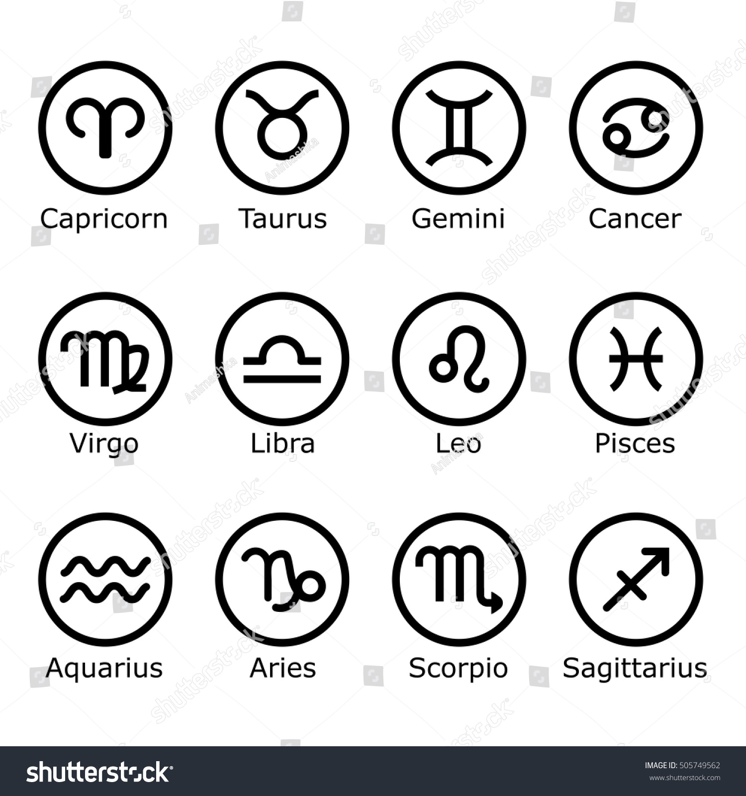 Zodiac Signs Symbols Astrology Horoscope Sign Stock Vector HD ...