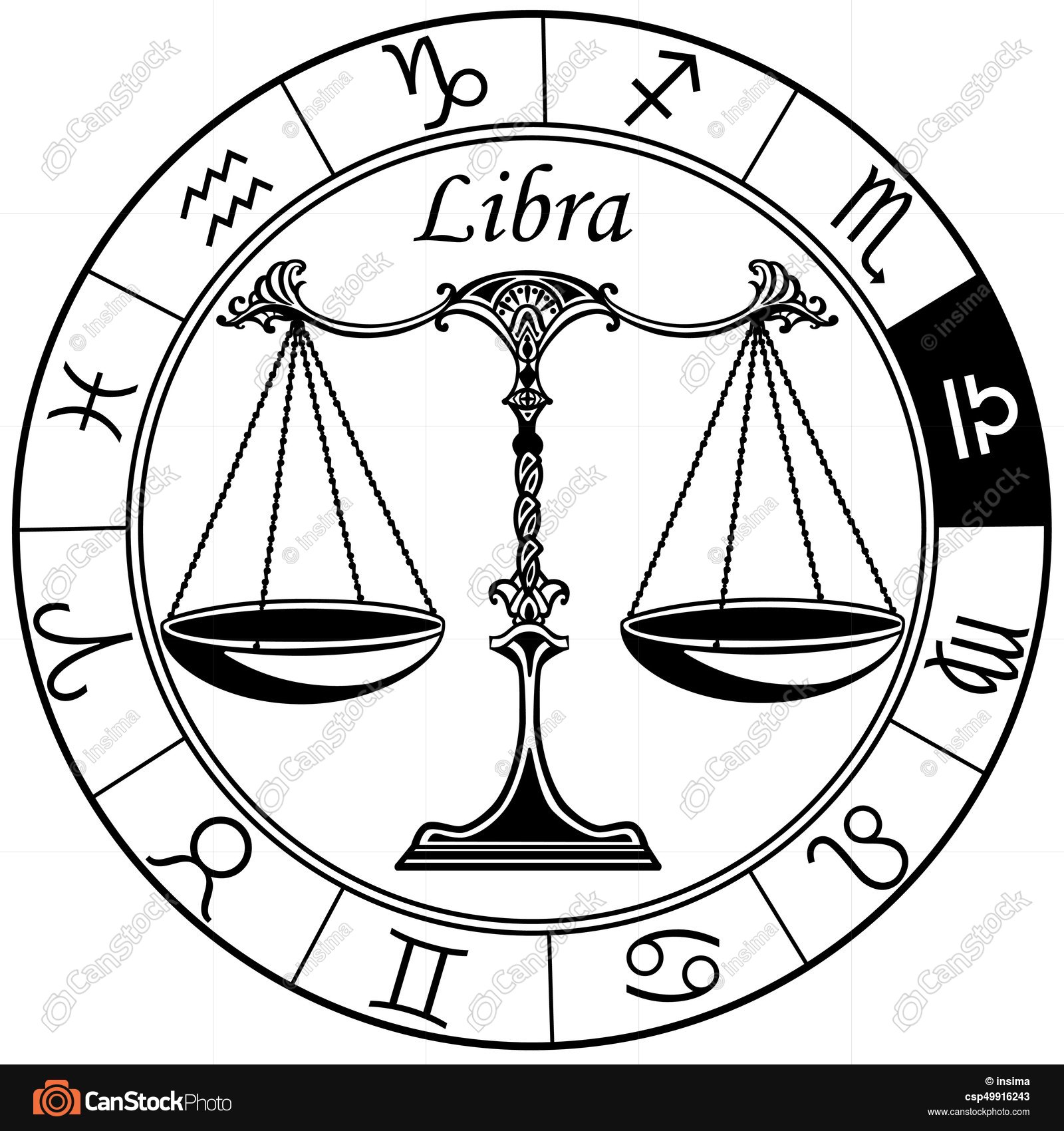 Libra zodiac sign black white. Libra astrological horoscope... eps ...