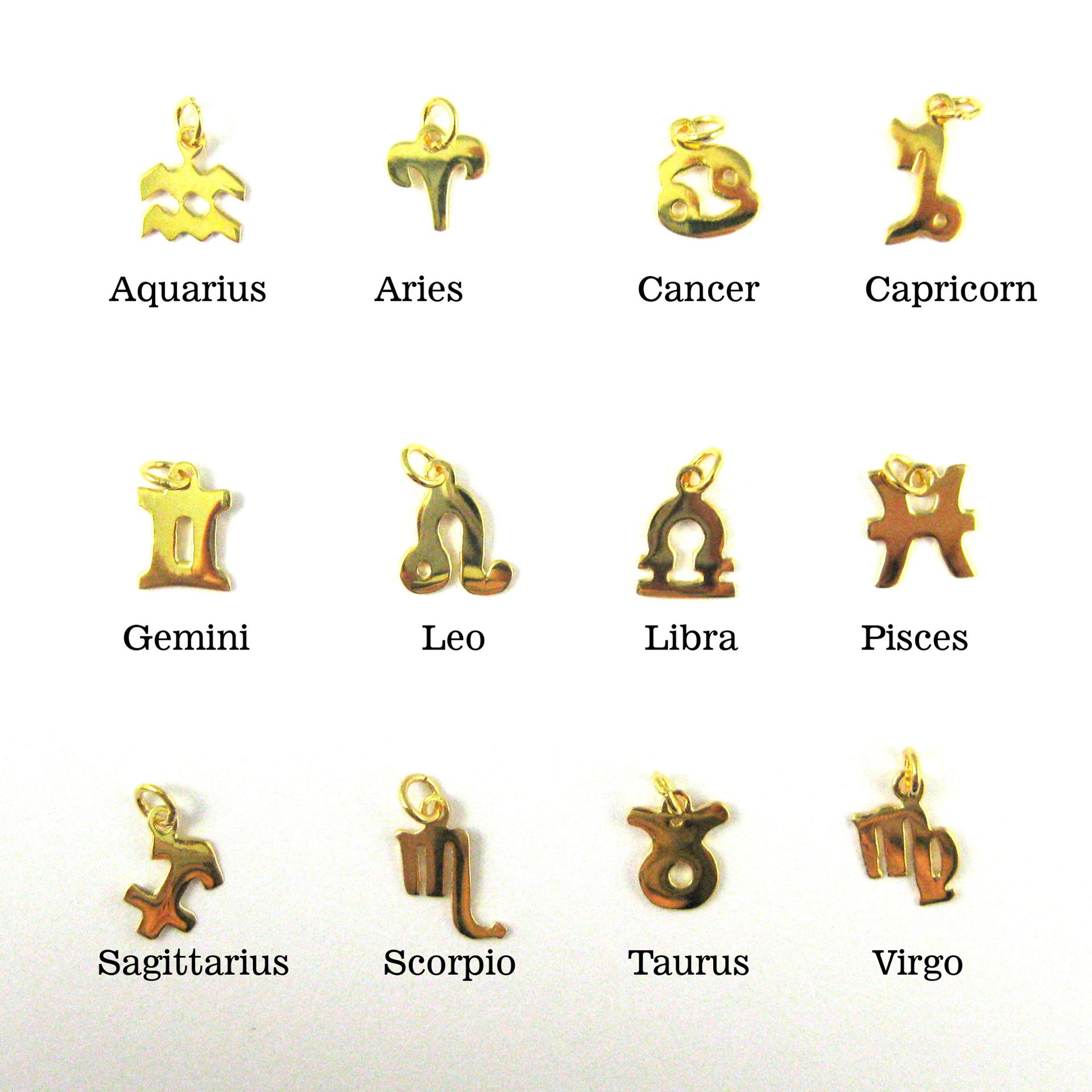 22K Gold plated Sterling Silver Horoscope Charms, High Polish ...
