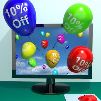 10 Off Balloons From Computer Showing Sale Discount Of Ten Percent Onl