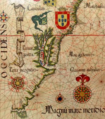 16th-Century Nautical Chart Showing the Recently Discovered Brazilian