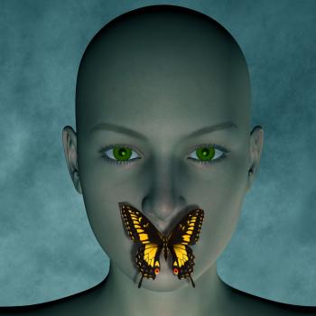 3D Woman with Butterfly over Mouth