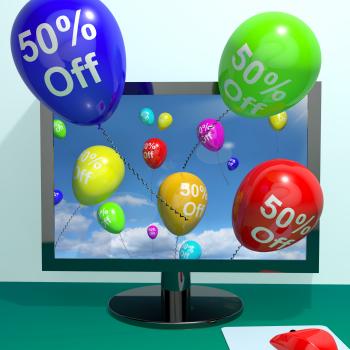 50 Off Balloons From Computer Showing Sale Discount Of Fifty Percent O