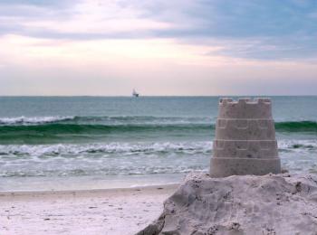 A sandcastle overlooking the ocean