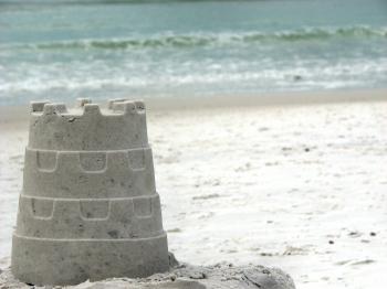 A sandcastle overlooking the ocean