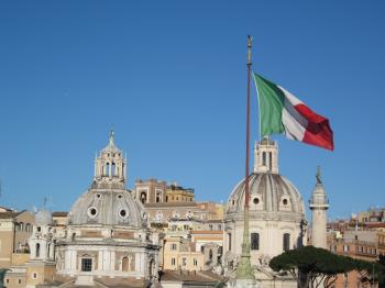 A view in Rome and an Italian flag