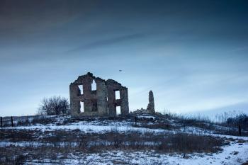 Abandoned Building in the winter in Wisconsin with Drone in Sky ...