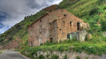 Houses: Abandoned Stone House Mountain Road Grass Wide Resolution ...