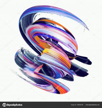 3d render, abstract twisted brush stroke, paint splash, splatter ...