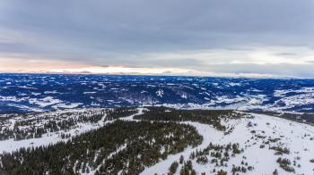 Aerial winter landscape, Ski resort in the mountains