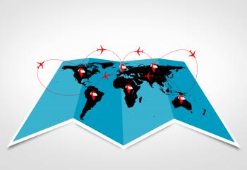 Air travel and logistics concepts - Sky routes across the continents