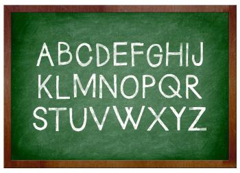 Alphabet chalk on school chalkboard