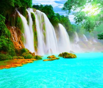 Waterfalls: Water Aquamarine Lake Scenery Waterfall Sunshine Falls ...