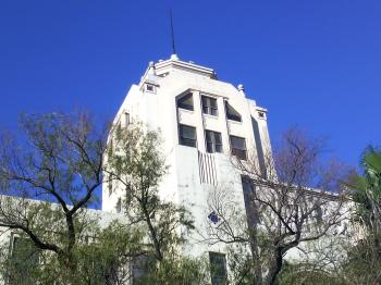 Art Deco building tower flagpole