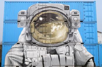 Astronaut Graffiti on Semi-Trailers