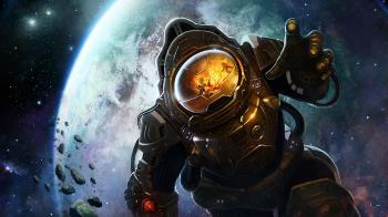 Astronaut In Space Earth In The Background Explosion Floating Planet ...