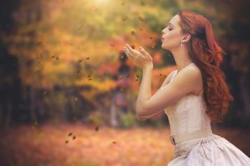lady, Female, woman, autumn, leaves, fall, autumn splendor, Kiss ...
