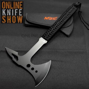 15" MTECH TACTICAL COMBAT AXE Black Cord Wrapped 3.5" BLADE Fixed ...