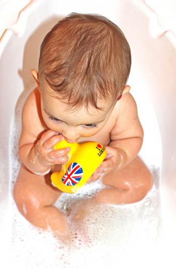 Baby bath with yellow duck toy
