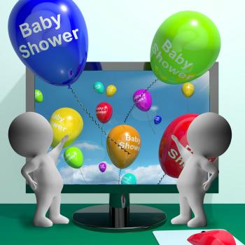 Baby Shower Balloons From Computer Showing Birth Party Invitation