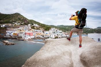 Backpacker with baby at S.Angelo Ischia