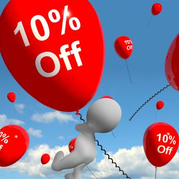 Balloon With 10 Off Showing Discount Of Ten Percent