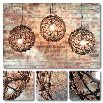 Barbed wire ball light fitting. Rustic lighting custom made. - Mulbury