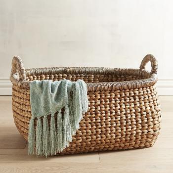 Carson Natural Metallic Rim Wicker Rectangular Large Basket | Pier 1 ...