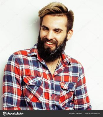 young handsome hipster bearded guy looking brutal isolated on white ...