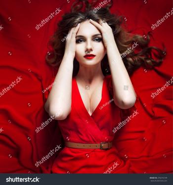 Woman Red Dress Posing Waving Fabric Stock Photo 276274199 ...
