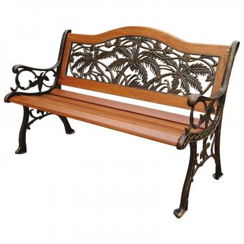 Classic Outdoor 4-ft Wood Metal Garden Bench with Bronze Palm Tree ...