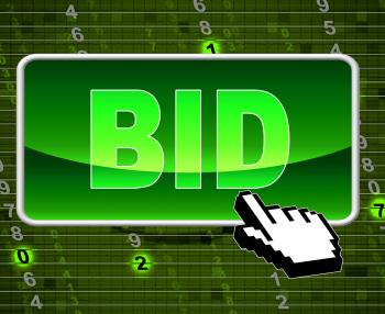Bid Button Indicates World Wide Web And Auctioning