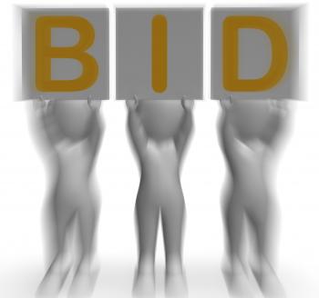 Bid Placards Shows Auction Bidder And Auctioning