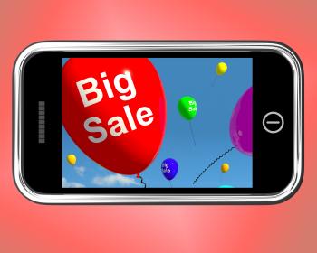Big Sale Balloons On Mobile Phone Shows Promotions And Reductions