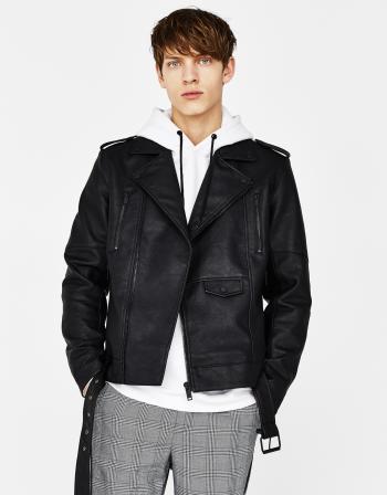 Faux leather biker jacket - Jackets - Bershka United States