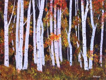Fall Birch Trees - Acrylic Painting - Deep Canvas - 18" by 24" - Pat ...